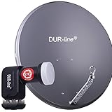 DUR-line 4 Teilnehmer Set - Qualitäts-Alu-Satelliten-Komplettanlage - Select 85cm/90cm Spiegel/Schüssel Anthrazit + Quad LNB - für 4 Receiver/TV [Neuste Technik, DVB-S2, 4K, 3D]