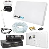 netshop 25 SET: Megasat Flachantenne Profi Line H30 D1 Single inkl. Fensterhalterung + HD Sat Receiver + 10m Kabel + 1x Fensterdurchführung. Neueste Generation mit besten Empfangswerten